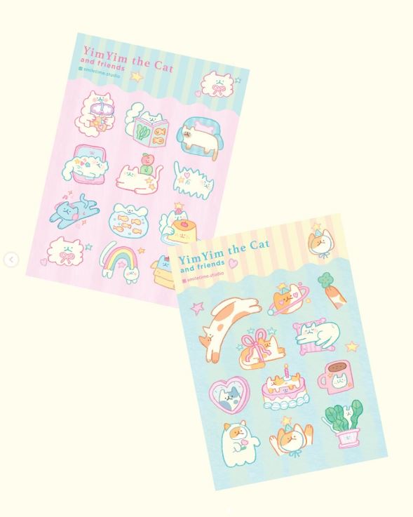 (NEW) Smiletime Yim Yim The Cat | Sticker Sheet - 2 designs