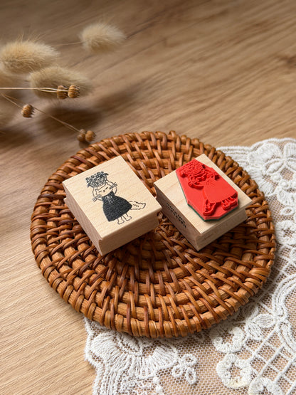 (NEW) Hankodori - Cat and Flower Basket | Wooden Rubber Stamp
