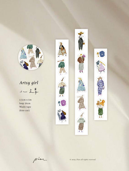 (NEW) Pion - Artsy Girl | Kiss Cut 2.5cm Washi Tape