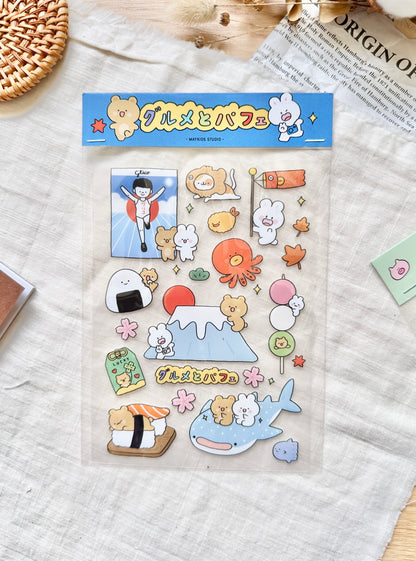 Pack of decorative stickers with Japanese inspired design. Osaka, japan, sticker, cute, dango, octopus, nz, stationery, sushi