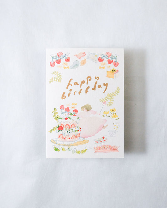 happy birthday, card, greeting card, dodolulu, nz, painting, pastel, cute, cake, strawberry
