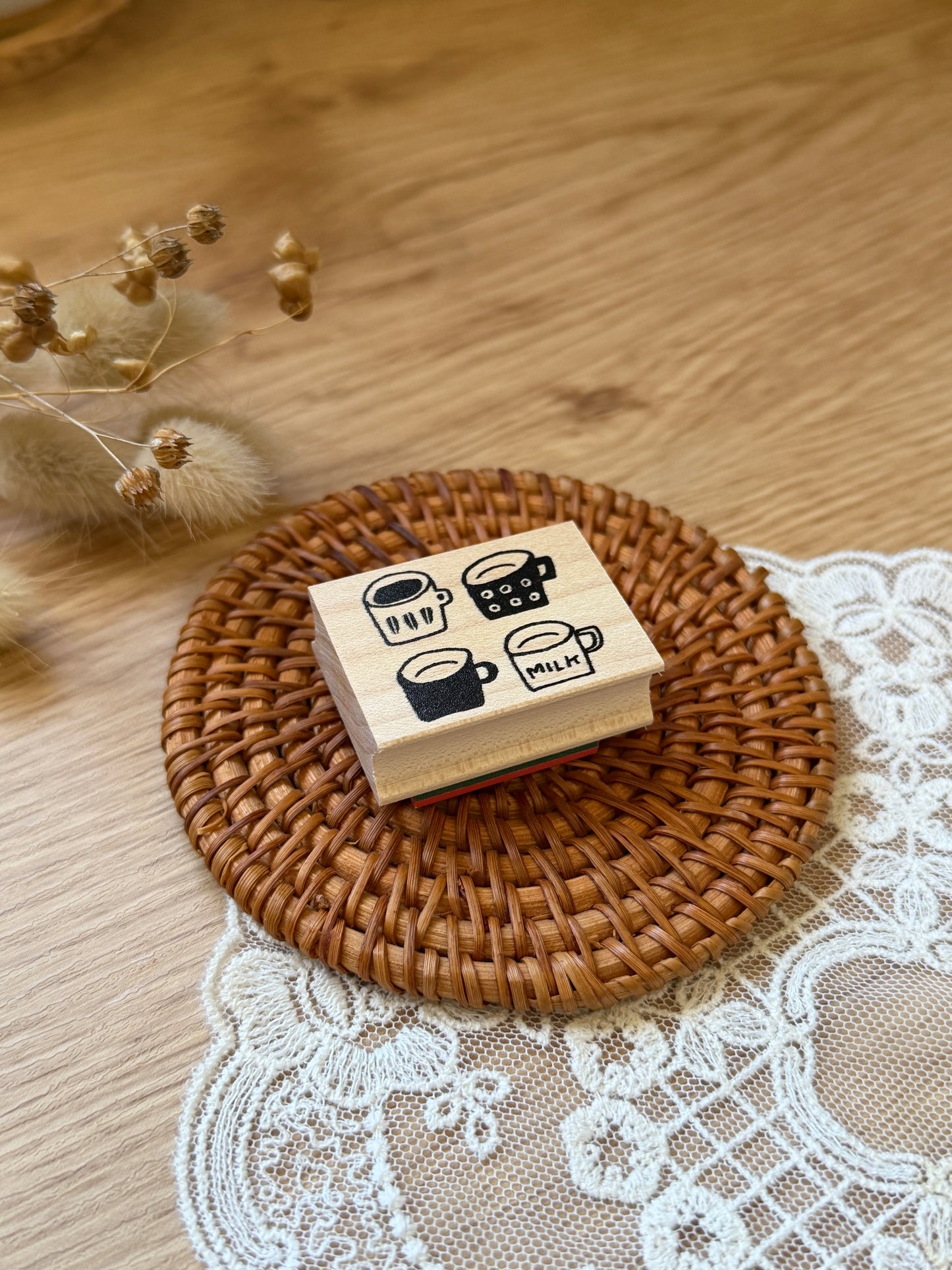 Hankodori - 4 Mugs | Wooden Rubber Stamp