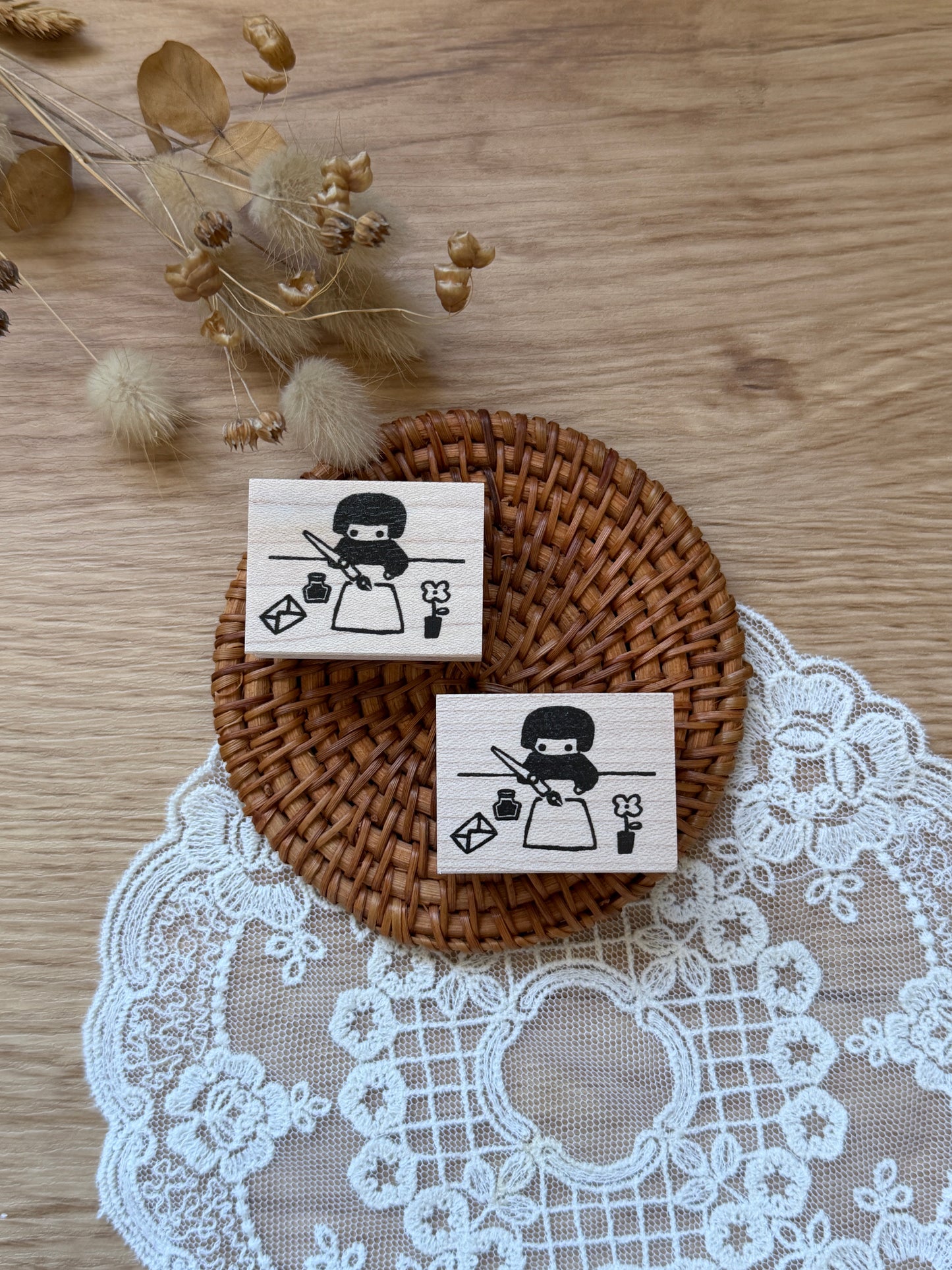 Hankodori - Let's write a letter (Large) | Wooden Rubber Stamp