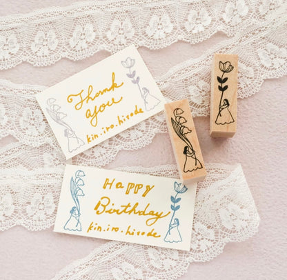 flower, cute, girl, japan, nz, rubber stamp, stamp, wooden stamp, craft, border