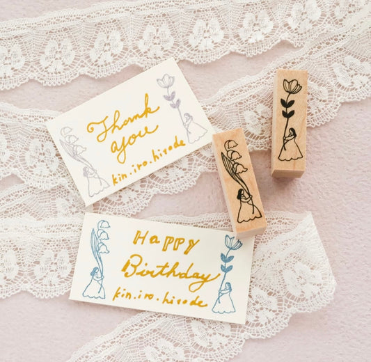 flower, cute, girl, japan, nz, rubber stamp, stamp, wooden stamp, craft, border