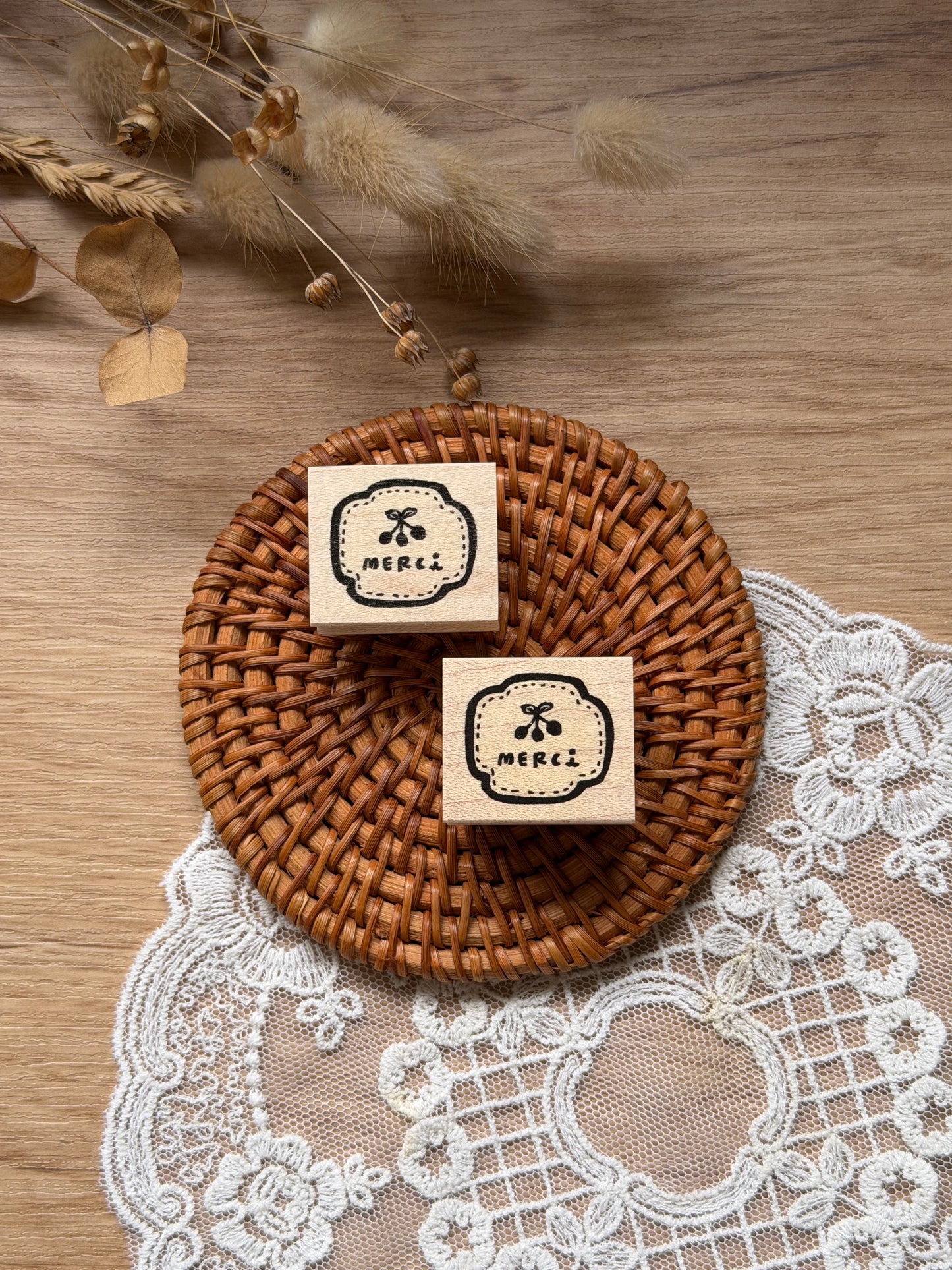 (NEW) Hankodori - Cherry Merci | Wooden Rubber Stamp