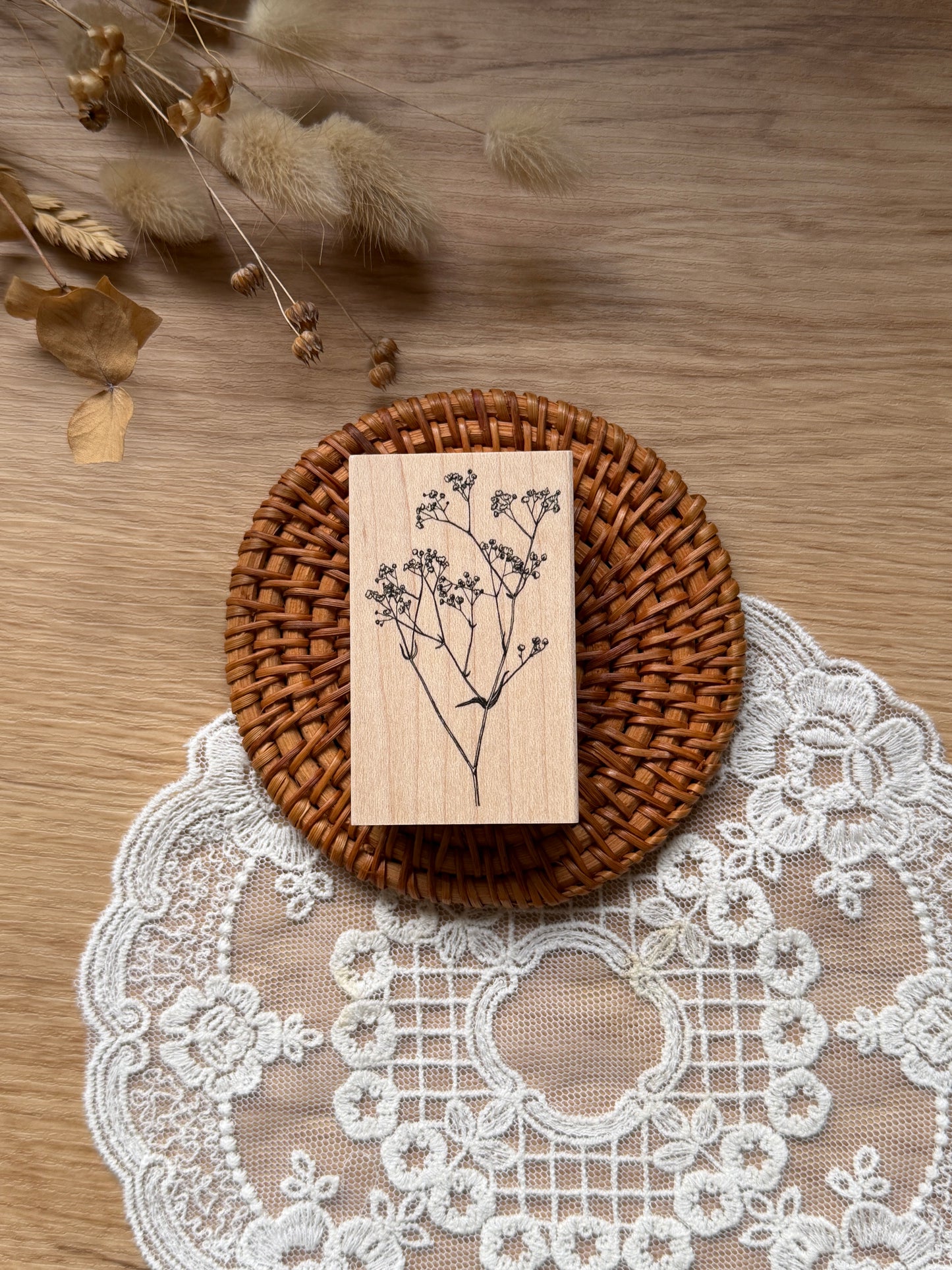 (NEW) Hankodori - Baby's Breathe Flower | Wooden Rubber Stamp