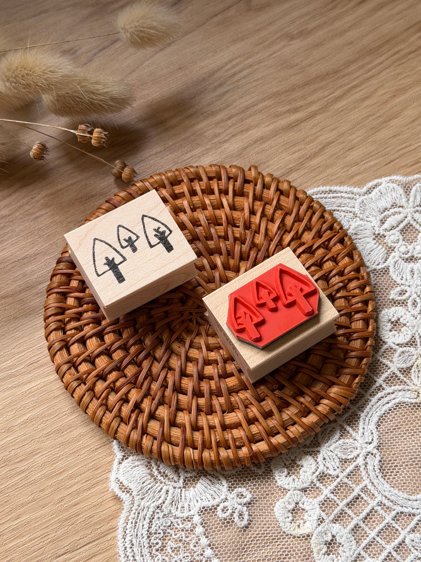 (NEW) Hankodori - Three Trees | Wooden Rubber Stamp