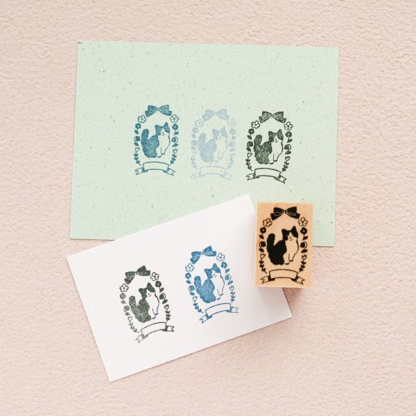 (NEW) Kin.Iro.Hitode Cat and Wreath | Rubber Stamp