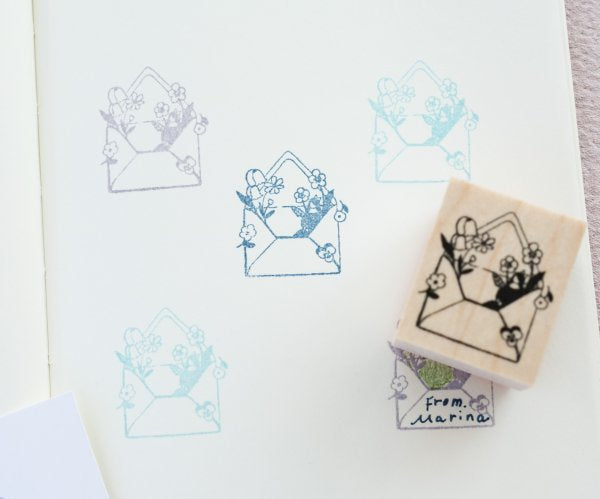 letter, stamp, rubber stamp, wooden stamp, japan, nz, flower, girl, envelope, cute