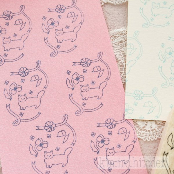 (NEW) Kin.Iro.Hitode Ribbon Cat | Rubber Stamp