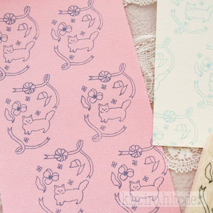 (NEW) Kin.Iro.Hitode Ribbon Cat | Rubber Stamp