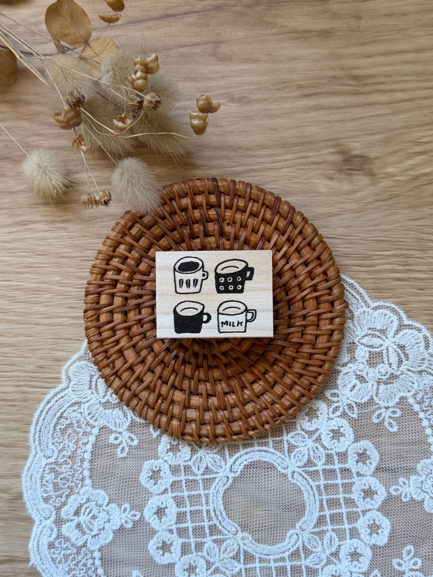 Hankodori - 4 Mugs | Wooden Rubber Stamp