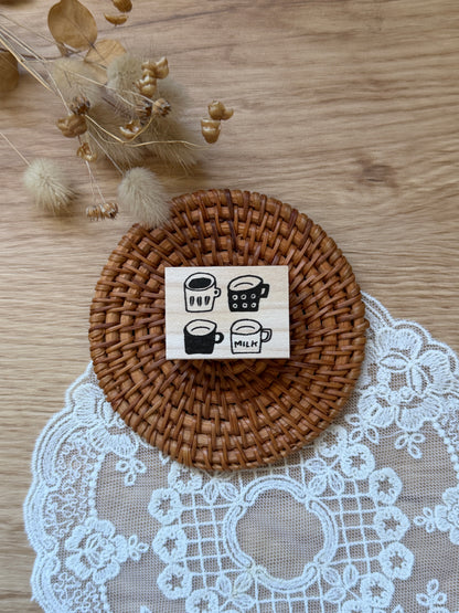 Hankodori - 4 Mugs | Wooden Rubber Stamp