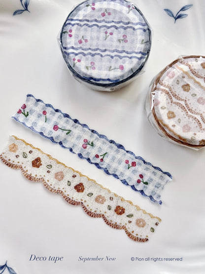 Decorative tapes with floral patterns on a white background, cherry, blue, pink, cute, washi tape, japan, taiwan, nz, hope and letters, pion