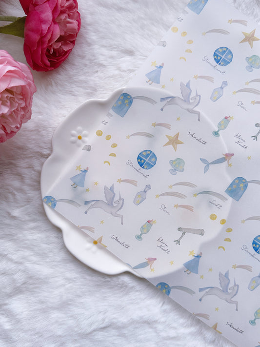 cute, pastel, vellum paper, tissue paper, japan, nz, unicorn, star, mermaid, blue, white, kin iro hidote