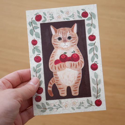 Ginger Cat with Apple | Postcard