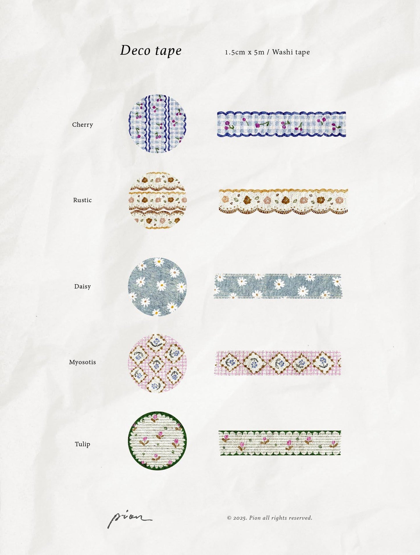 (NEW) Pion - Cherry & Rustic | Die-cut Washi Tape (2 Designs)