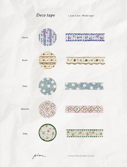 (NEW) Pion - Cherry & Rustic | Die-cut Washi Tape (2 Designs)
