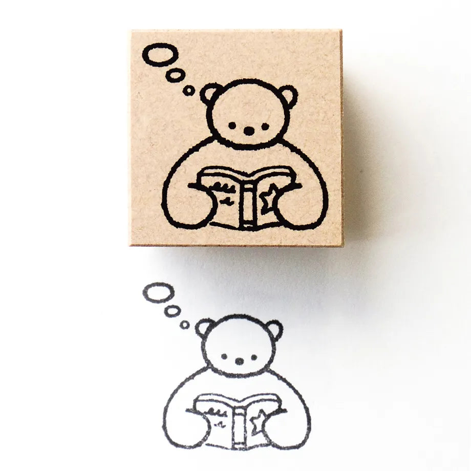 FukuokaMarikoStampHmmhmm, stamp, bear, reading, cute, rubber, journal, japan, nz
