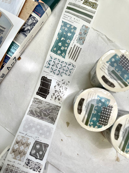 Decorative washi tape with various patterns on a white surface, washi tape, taiwan, pion, cute, cloth, fabric, floral, hope and letters, nz, new zealand