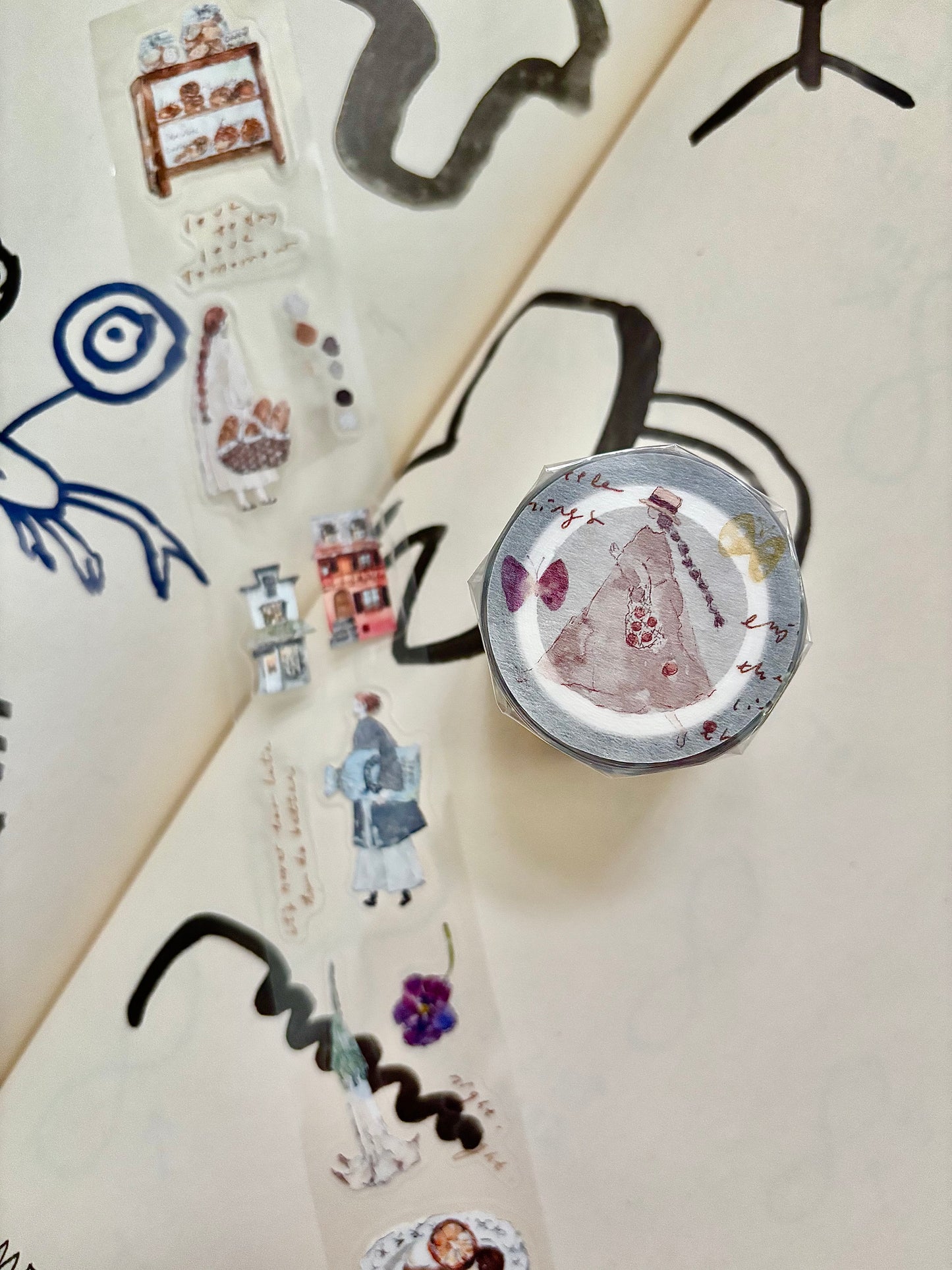 Decorative washi tape with artistic designs on a textured surface, PET tape, pion, cute, hope and letters, journaling, nz, taiwan