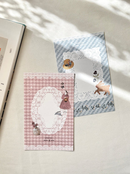 Two decorative memo sheets with cartoon characters on a light surface. memopad, notepad, taiwan, hope and letters, cute, note, message, paper, pink, blue, nz, stationery