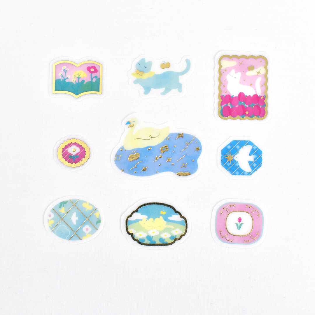 (NEW) Papier Platz x Miyashita Kazu - Nekoneko Biyori | Gold Foil Sticker Flakes
