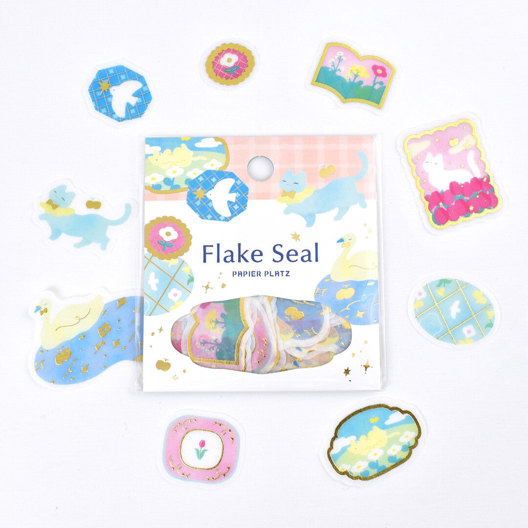 (NEW) Papier Platz x Miyashita Kazu - Nekoneko Biyori | Gold Foil Sticker Flakes