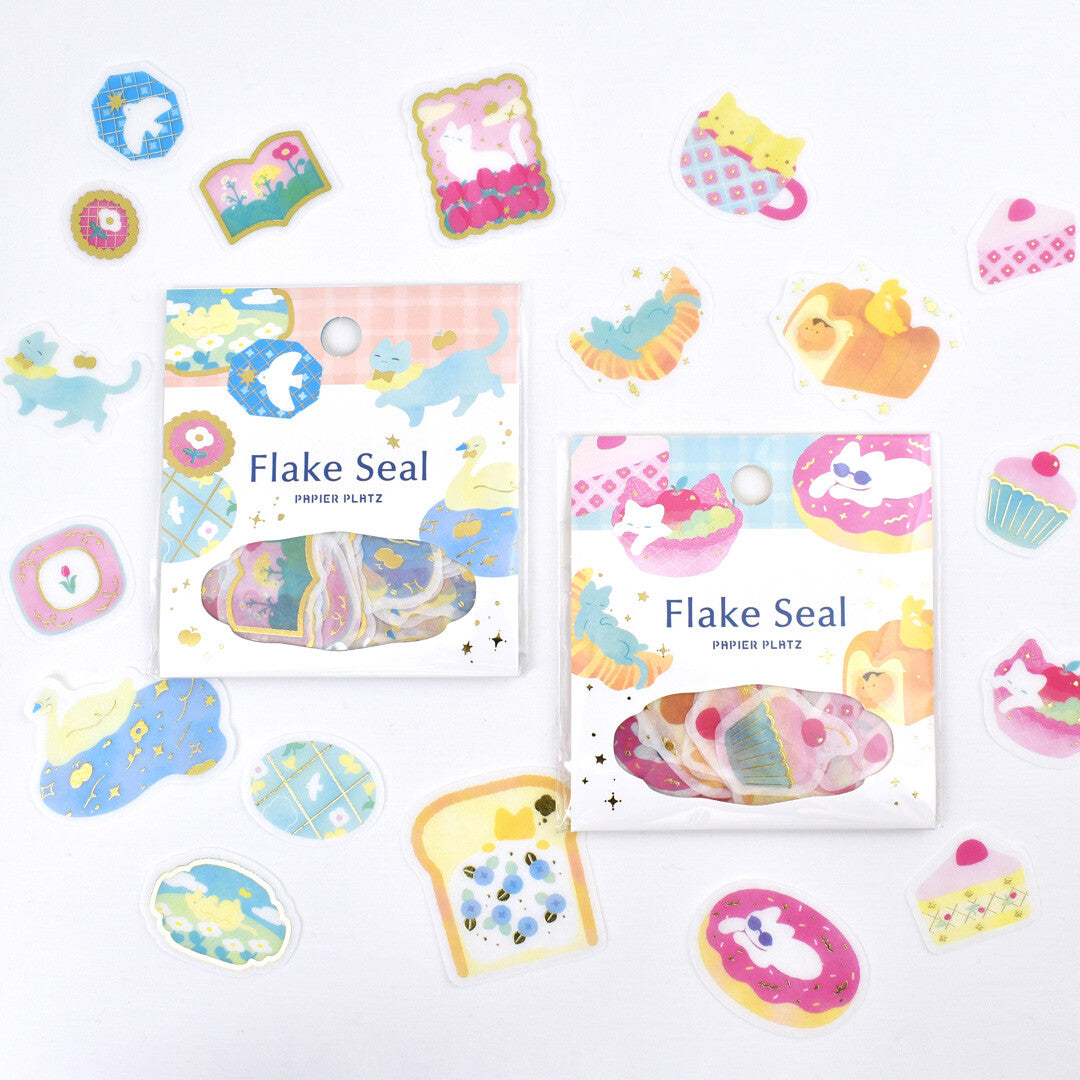 (NEW) Papier Platz x Miyashita Kazu - Nekoneko Biyori | Gold Foil Sticker Flakes
