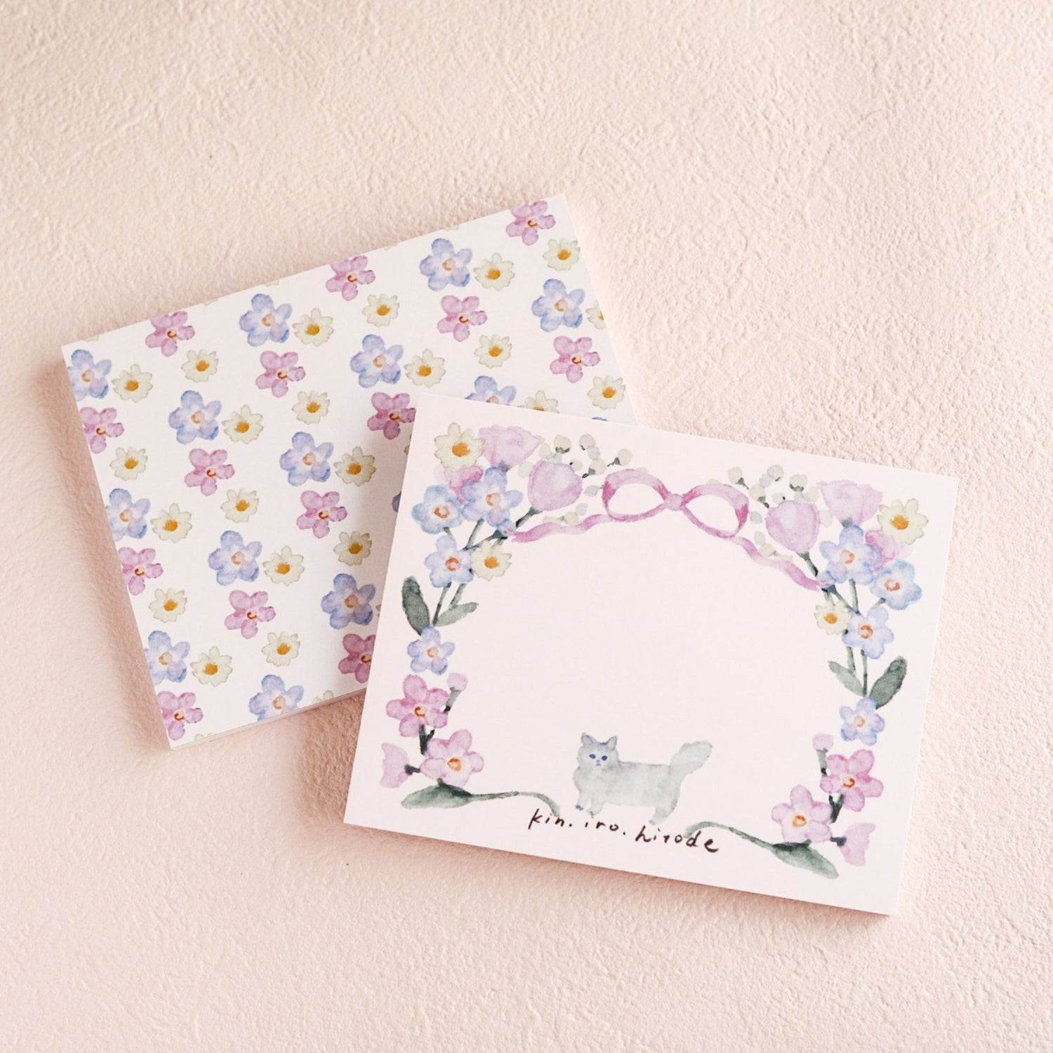 cute, floral, ribbon, cat, pink, pastel, memopad, notepad, japan, flower