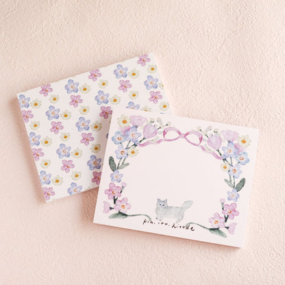 cute, floral, ribbon, cat, pink, pastel, memopad, notepad, japan, flower