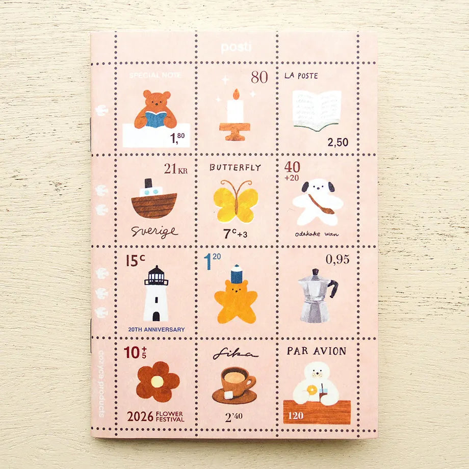 MarikoFukuoka, cute, bear, notebook, A6, cute, japan, flower, boat, dog, puppy, coffee, pink, green, blank, notepad