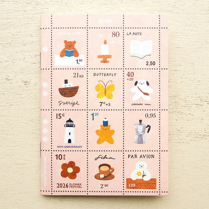 MarikoFukuoka, cute, bear, notebook, A6, cute, japan, flower, boat, dog, puppy, coffee, pink, green, blank, notepad