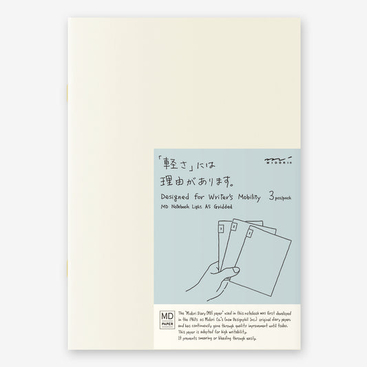 (NEW) Midori MD Notebook Light A5 - Grid- Pack of 3
