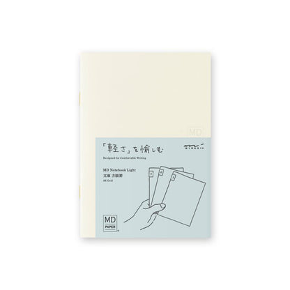 Product packaging with text and illustrations on a white background, midori, md, paper, book, notebook, japan, blank. A6, pocket notebook, nz, grid