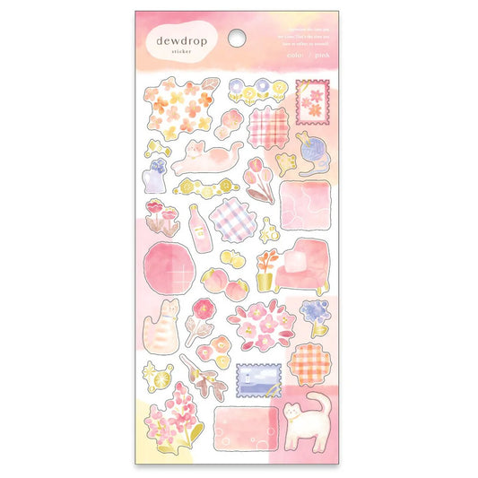 Sheet of decorative stickers with various designs on a pink and yellow gradient background.