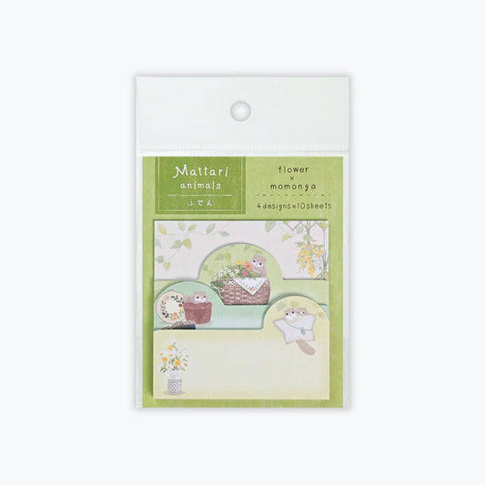 Packaged stationery with cute animal illustrations on a white background, sticky note, cute, hope and letters, japan, stationery, sticky note, memo, notepad, squirrel, note, nz., green