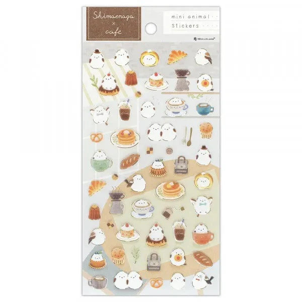 Sheet of mini animal stickers with cute illustrations on a white background, long tailed tit, nz, bird, japan, sticker, cute, auckland, new zealand, hope and letters