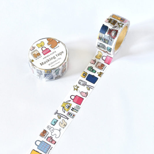 Masking tape with colorful design on a white background, cute, washi tape, japan, nz, bag, pink, bear, rabbit