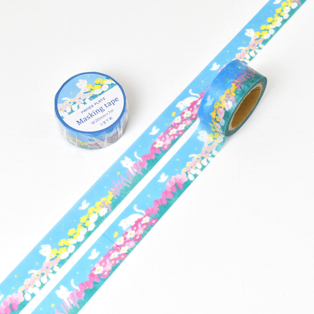 Decorative tape with unicorn design on a white background,Papier Platz Kazu Miyashita Masking Tape Nekoneko Biyori , cute, sky, cat, flower, washi tape, nz, japan