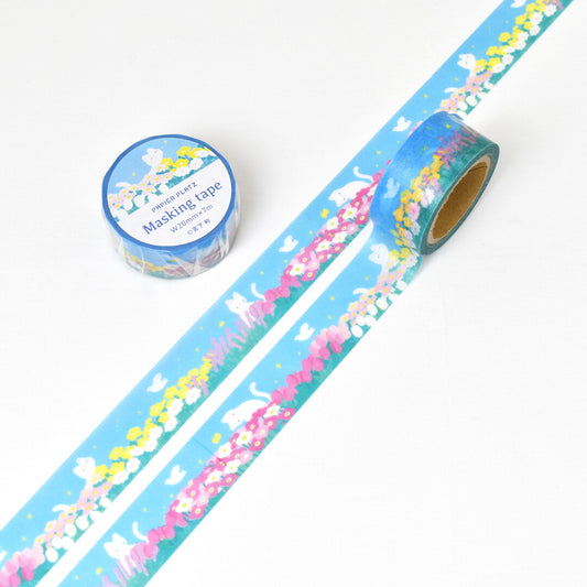 Decorative tape with unicorn design on a white background,Papier Platz Kazu Miyashita Masking Tape Nekoneko Biyori , cute, sky, cat, flower, washi tape, nz, japan