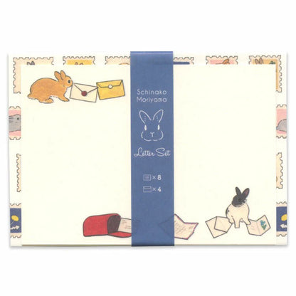Letter set packaging with cute illustrations and 'Schinako Moriyama' branding.cute, japan, hope and letters, new zealand, happy, pink, white, nz, rabbit, letter