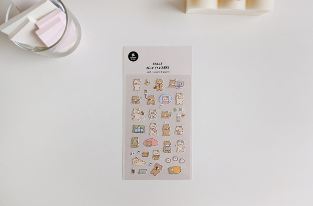 A sheet of cute, minimalist animal-themed stickers displayed on a clean white background. The sheet features small illustrated characters in soft pastel colors, suatelier, sticker sheet, nz, hope and letters, korea, cute, cat,=