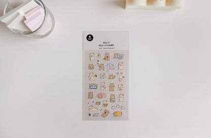 A sheet of cute, minimalist animal-themed stickers displayed on a clean white background. The sheet features small illustrated characters in soft pastel colors, suatelier, sticker sheet, nz, hope and letters, korea, cute, cat,=
