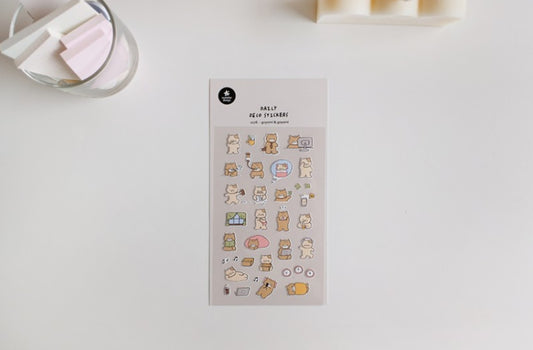 A sheet of cute, minimalist animal-themed stickers displayed on a clean white background. The sheet features small illustrated characters in soft pastel colors, suatelier, sticker sheet, nz, hope and letters, korea, cute, cat,=