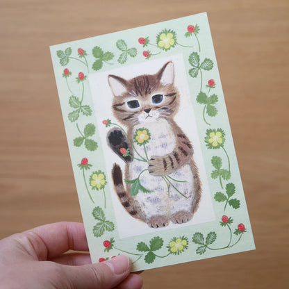 Tabby Cat and Flowers | Postcard