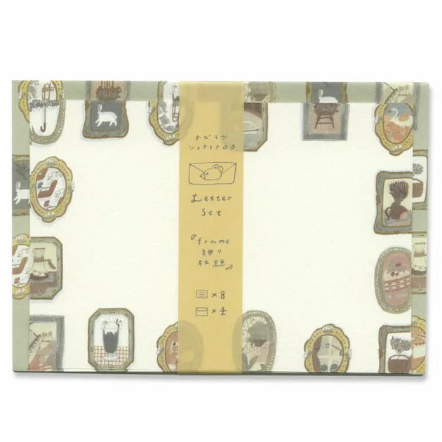 Letter set packaging with decorative design and yellow ribbon, Tobimatsu_Shoichiro, cat, letter set, nz, hope and letters