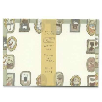 Letter set packaging with decorative design and yellow ribbon, Tobimatsu_Shoichiro, cat, letter set, nz, hope and letters