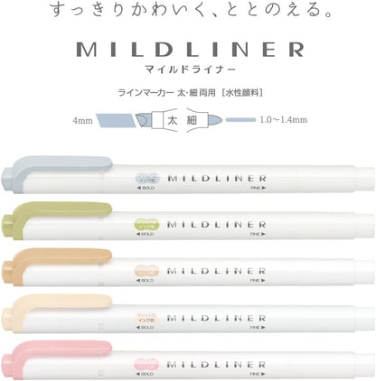 (NEW) Zebra Mildliner Double-Sided Highlighter - Natural - 5 Colors